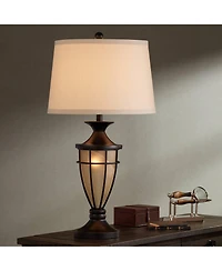 John Timberland Mission Table Lamp with Nightlight 33" Tall Champagne Glass Brushed Iron Cage Beige Fabric Shade for Living Room Family