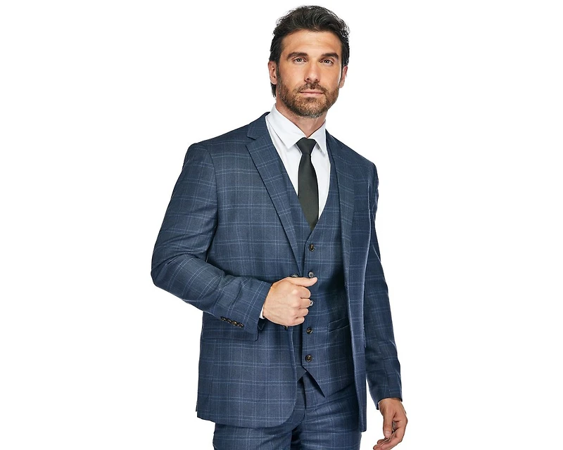 Slim Fit 3PC Tailored Blue Check Men's Suit