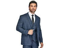 Slim Fit 3PC Tailored Blue Check Men's Suit