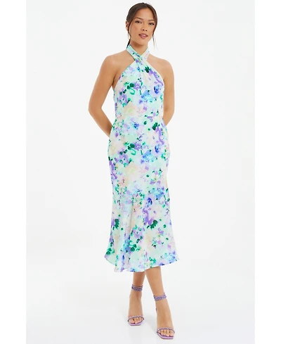 Quiz Women's Floral Crepe Halter Neck Midi Dress