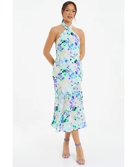 Quiz Women's Floral Crepe Halter Neck Midi Dress