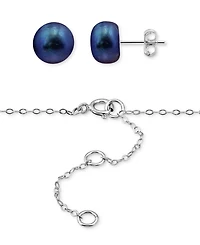 Two-Pc. Set Dyed Black Cultured Freshwater Pearl (8-10mm) Pendant Necklace & Stud Earrings Sterling Silver (Also White Pink Fres