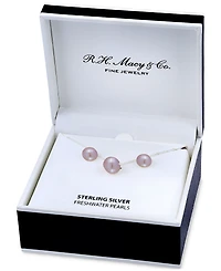 Two-Pc. Set Dyed Black Cultured Freshwater Pearl (8-10mm) Pendant Necklace & Stud Earrings in Sterling Silver (Also in White & Dyed Pink Cultured Fres