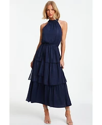 Quiz Women's Chiffon Metallic High Neck Tiered Midi Dress