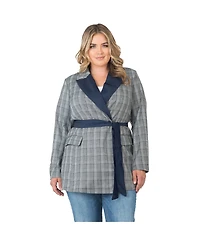 Women's Plus Plaid Wrap Blazer with Tencel Trim