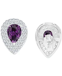 Amethyst (1-1/5 ct. t.w.) & Lab-Grown White Sapphire (1/2 Pear Halo Birthstone Stud Earrings Sterling Silver (Also Additional Birthsto