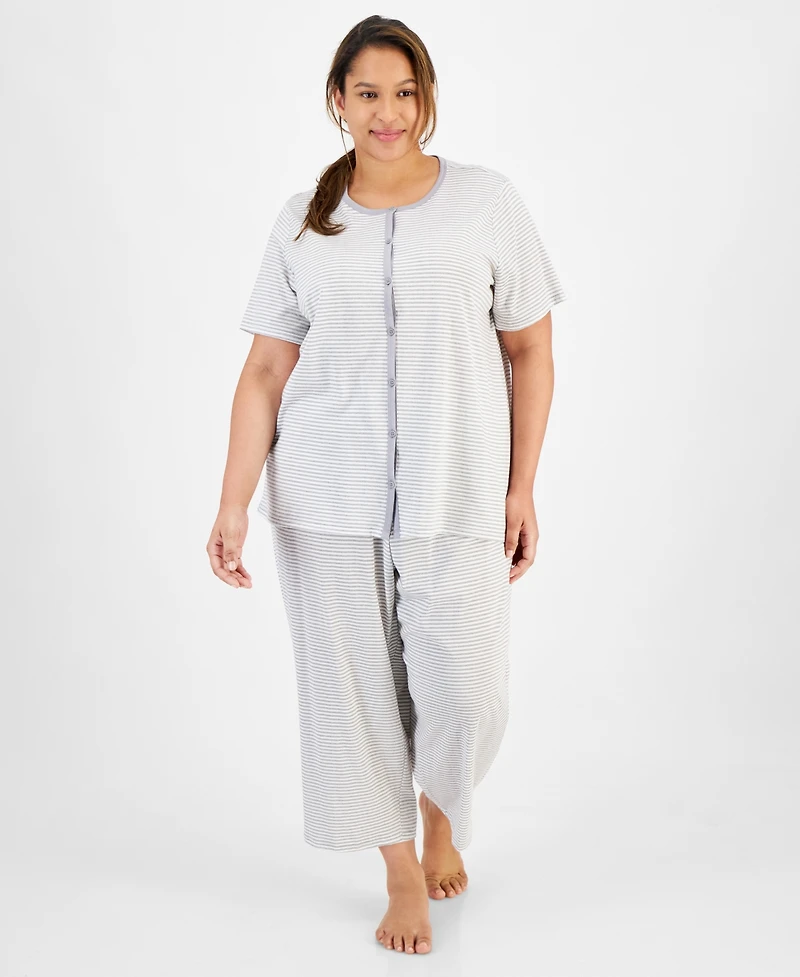 Charter Club Plus 2-Pc. Cotton Cropped Pajamas Set, Created for Macy's