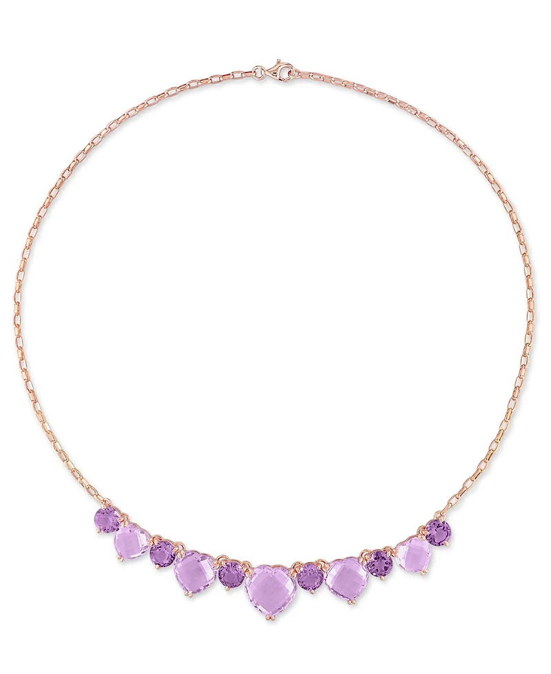 Pink & Purple Amethyst Heart & Round 17" Collar Necklace (37-1/2 ct. t.w.) in Rose-Plated Sterling Silver