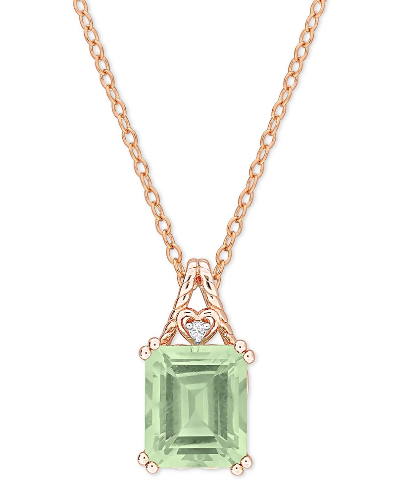 Green Quartz (5-1/2 ct. t.w.) & White Topaz Accent 18" Pendant Necklace in Rose-Plated Sterling Silver
