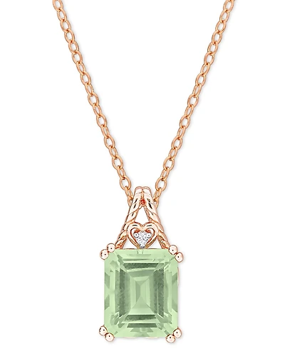 Green Quartz (5-1/2 ct. t.w.) & White Topaz Accent 18" Pendant Necklace in Rose-Plated Sterling Silver