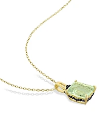 Green Quartz (5-1/3 ct. t.w.) & Black Sapphire (1/4 ct. t.w.) Halo 18" Pendant Necklace in Gold-Plated Sterling Silver