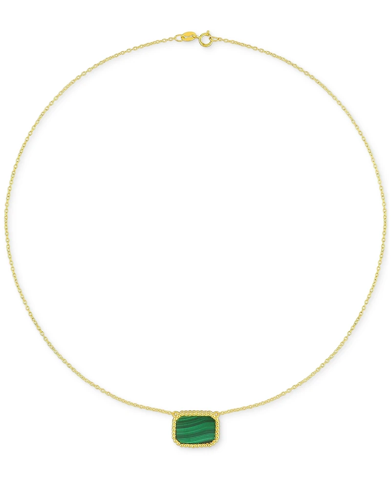 Malachite Beaded Frame 18" Pendant Necklace in Yellow-Plated Sterling Silver