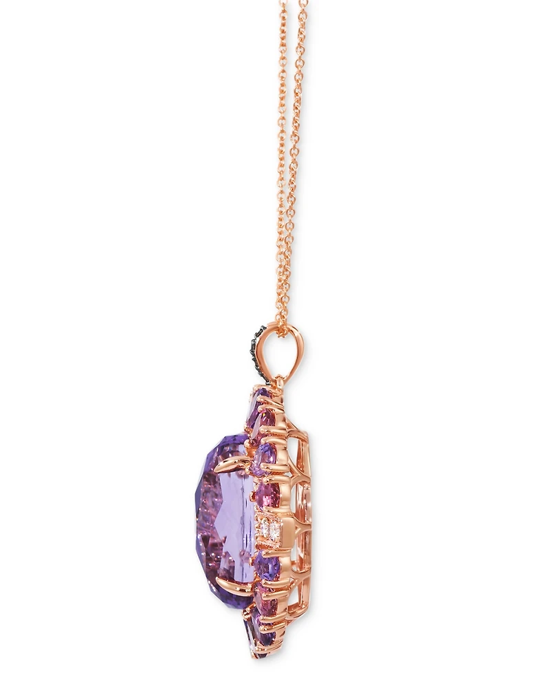 Le Vian Grape Amethyst (5-3/4 ct. t.w.), Passion Fruit Tourmaline (1 ct. t.w.) & Diamond (1/6 ct. t.w.) Oval Halo Adjustable 20" Pendant Necklace in 1