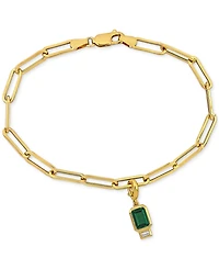 Lab-Grown Emerald (7/8 ct. t.w.) & Lab-Grown White Sapphire (1/6 ct. t.w.) Single Charm Link Bracelet in Gold-Plated Sterling Silver