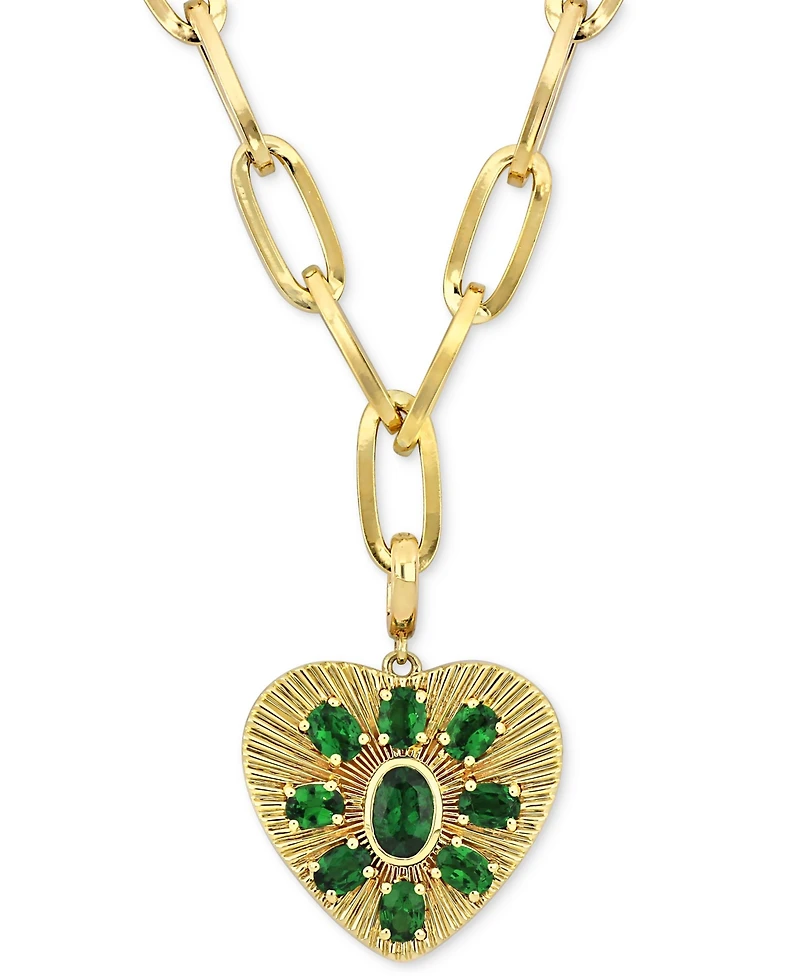 Tsavorite Cluster Sunray Heart 18" Pendant Necklace (1-3/4 ct. t.w.) in 10k Gold