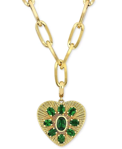 Tsavorite Cluster Sunray Heart 18" Pendant Necklace (1-3/4 ct. t.w.) in 10k Gold