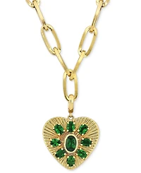 Tsavorite Cluster Sunray Heart 18" Pendant Necklace (1-3/4 ct. t.w.) in 10k Gold