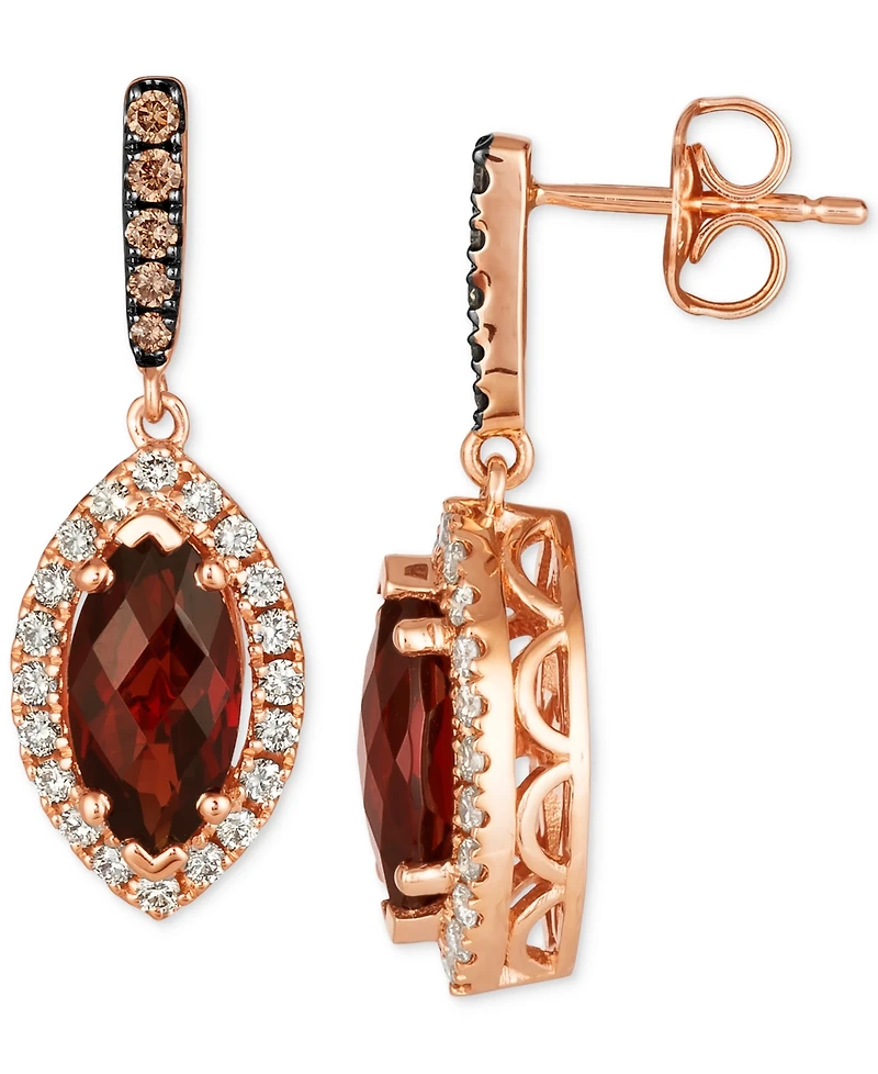 Le Vian Pomegranate Garnet (2-7/8 ct. t.w.) & Diamond (1/2 ct. t.w.) Halo Drop Earrings in 14k Rose Gold