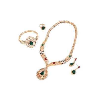 Sohi Women's Gold Teardrop Stone Necklace, Earrings