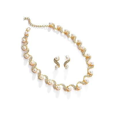 Sohi Women's Gold Pearl Swirl Necklace And Earrings (7-8 mm) (Set Of 2)