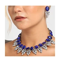 Sohi Women's Blue Stone Leaf Cluster Necklace And Earrings (Set Of 2)