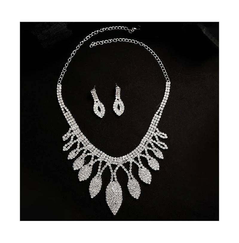 Sohi Women's Silver Bling Teardrop Necklace And Earrings (Set Of 2)
