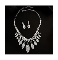 Sohi Women's Silver Bling Teardrop Necklace And Earrings (Set Of 2)
