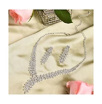 Sohi Women's Silver Bling Cluster Necklace And Earrings (Set Of 2)