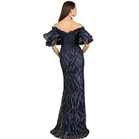 Lara Women's Off shoulder mermaid beaded gown with tiered sleeves