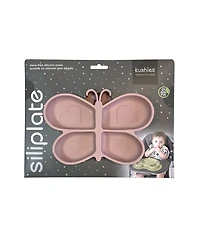 Kushies Silicone Divided Suction Plate, Unbreakable, Microwave Safe, Pink Butterfly