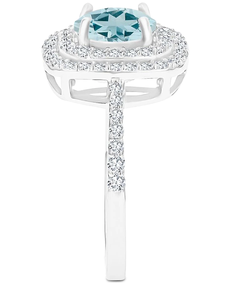 Amethyst (1-1/5 ct. t.w.) & Lab-Grown White Sapphire (1/2 Square Halo Birthstone Ring Sterling Silver (Also Additional Birthstones)