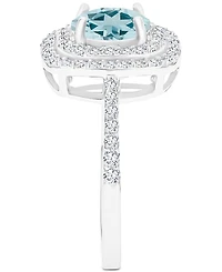 Amethyst (1-1/5 ct. t.w.) & Lab-Grown White Sapphire (1/2 Square Halo Birthstone Ring Sterling Silver (Also Additional Birthstones)