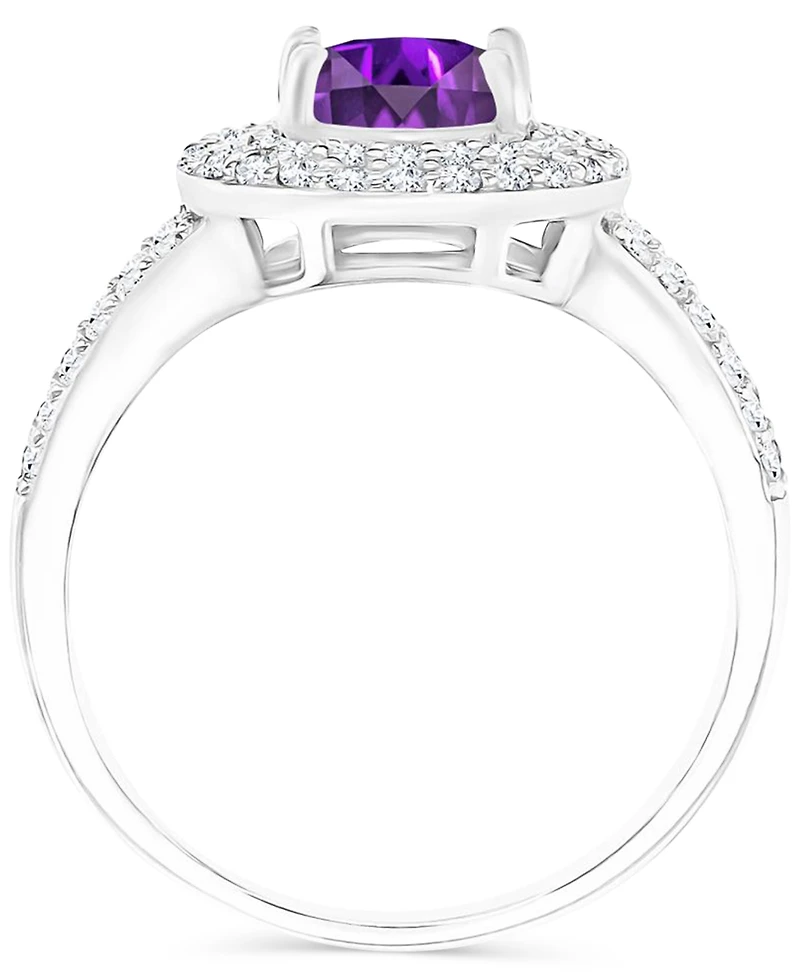 Amethyst (1-1/5 ct. t.w.) & Lab-Grown White Sapphire (5/8 Halo Birthstone Ring Sterling Silver (Also Additional Birthstones)