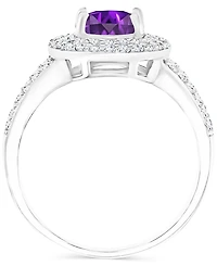 Amethyst (1-1/5 ct. t.w.) & Lab-Grown White Sapphire (5/8 Halo Birthstone Ring Sterling Silver (Also Additional Birthstones)