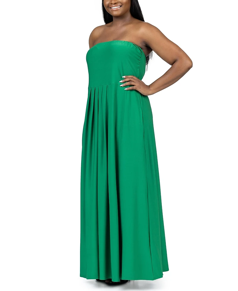 24seven Comfort Apparel Plus Strapless Maxi Dress with Pockets