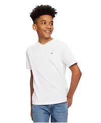 Tommy Hilfiger Big Boys' Solid Embroidered Logo V-Neck Tee