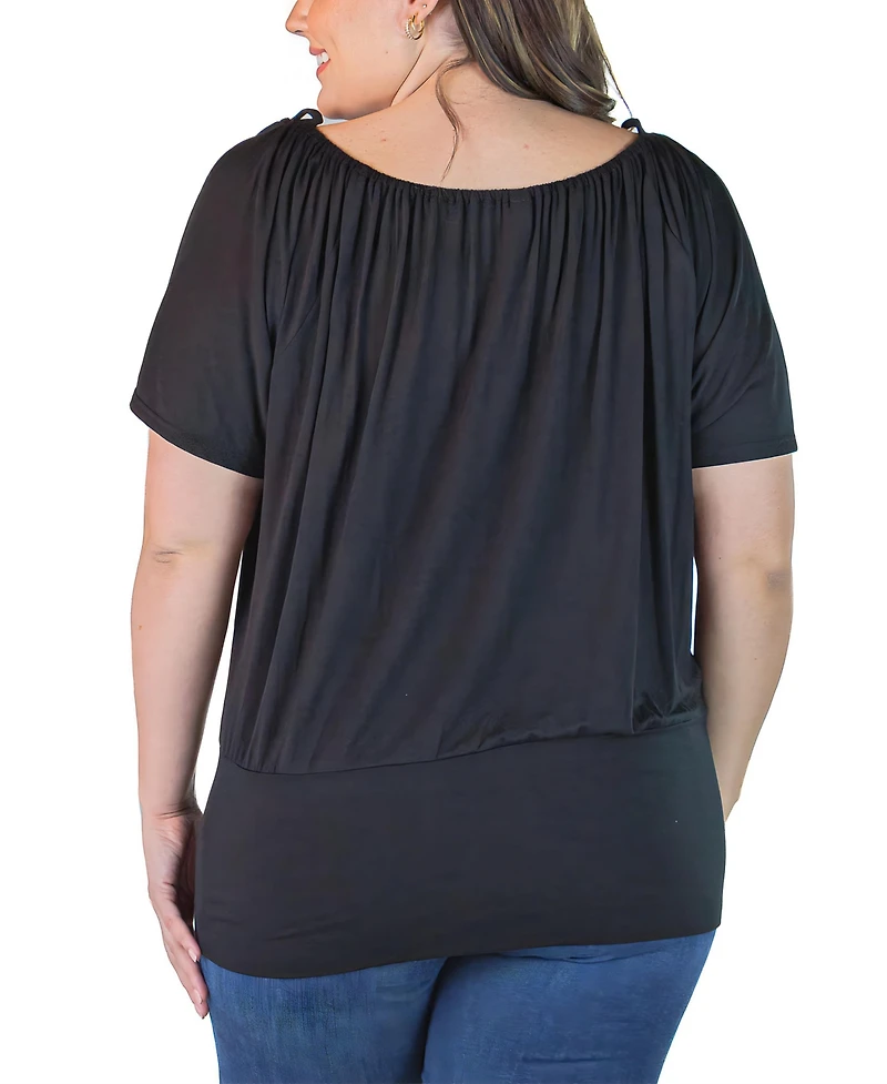 24seven Comfort Apparel Plus Short Sleeve Split Shoulder Top