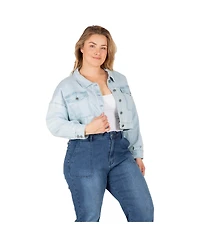 Women's Plus Cropped Denim Trucker Jacket