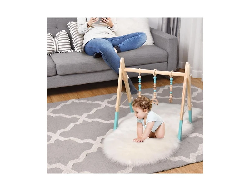 Portable 3 Wooden Newborn Baby Exercise Activity Gym Teething Toys Hanging Bar