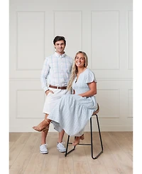 Hope & Henry Women's Organic Bell Sleeve Tiered Eyelet Dress