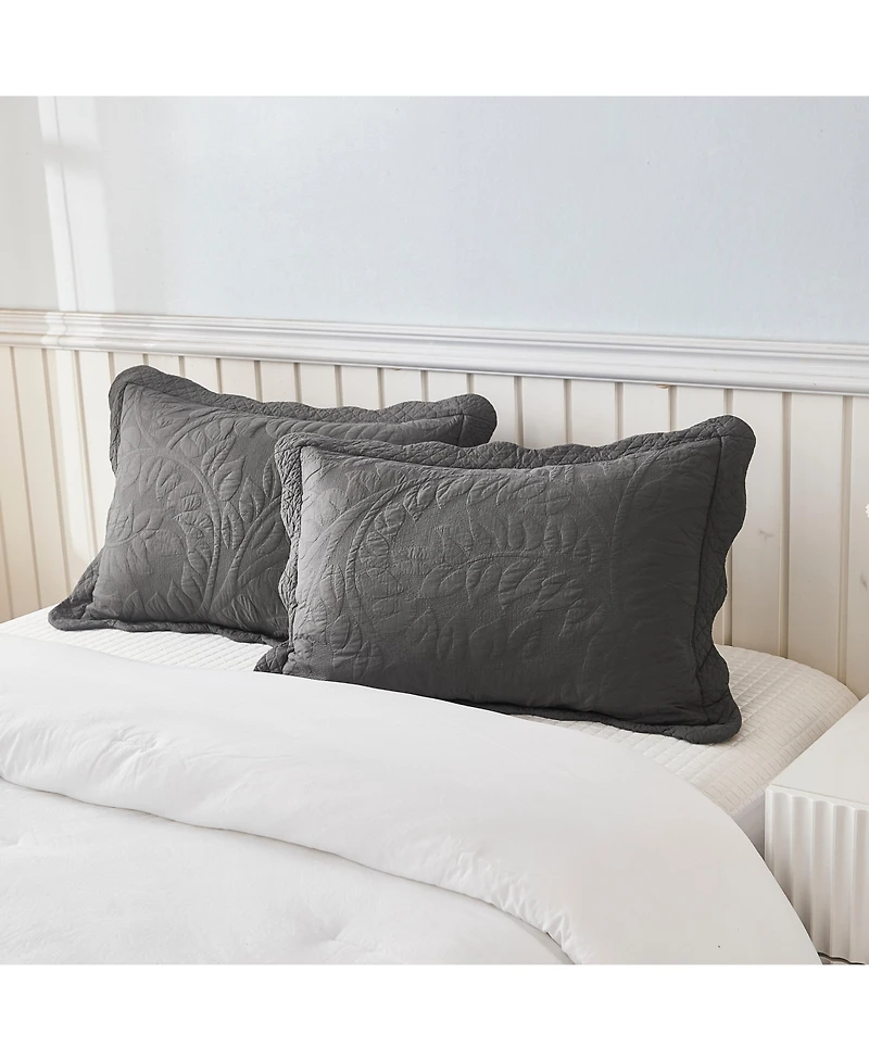MarCielo 100% Cotton Embroidered Quilted Pillow Shams -Standard