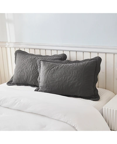 MarCielo 100% Cotton Embroidered Quilted Pillow Shams -Standard