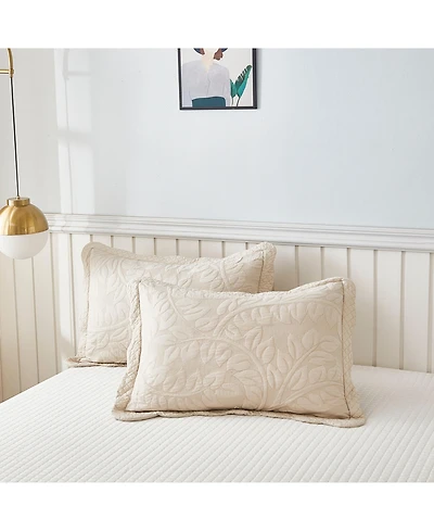 MarCielo 100% Cotton Embroidered Quilted Pillow Shams -Standard