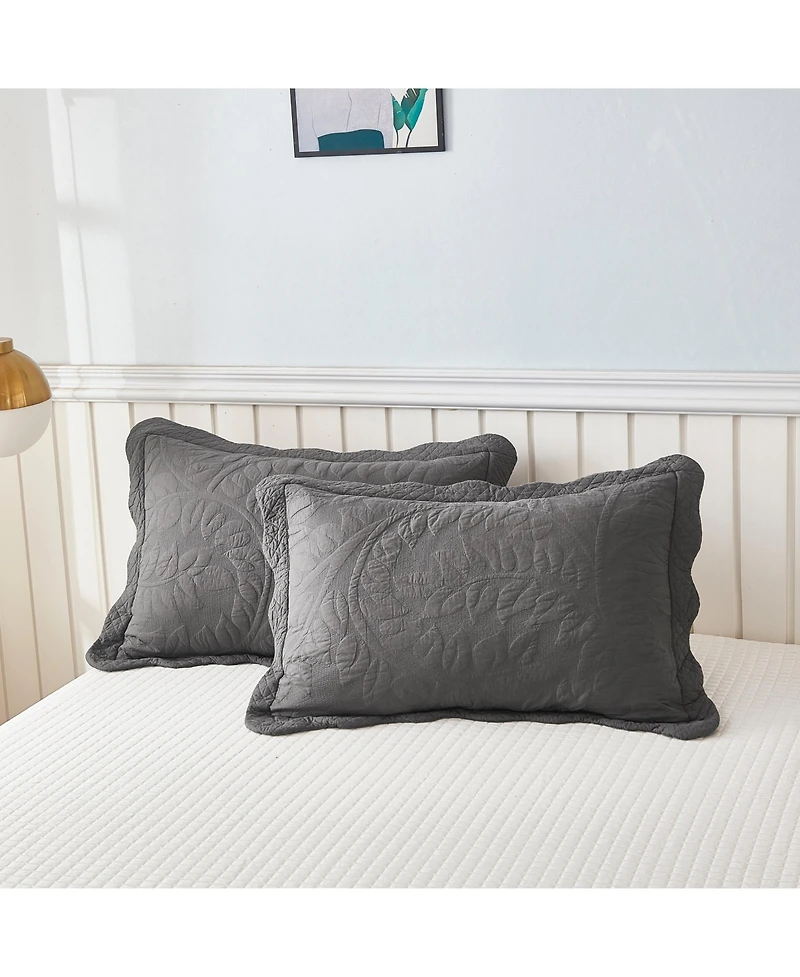 MarCielo 100% Cotton Embroidered Quilted Pillow Shams -Standard