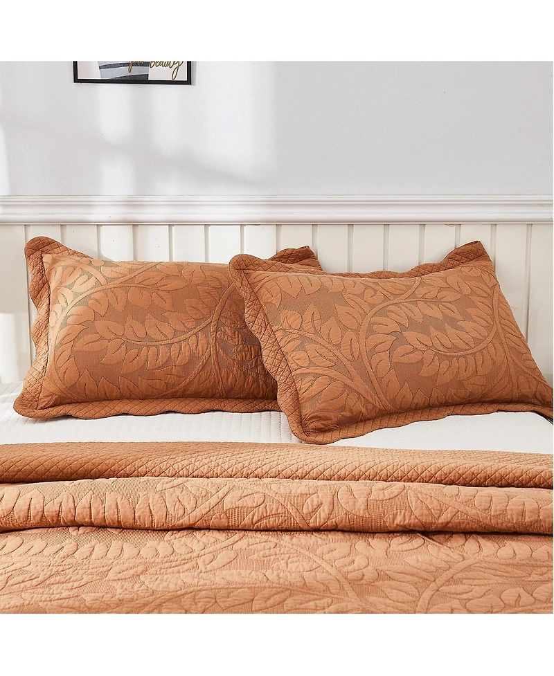 MarCielo 100% Cotton Embroidered Quilted Pillow Shams -Standard