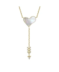 14k Gold Plated Sterling Silver with Cubic Zirconia & Mother of Pearl Cupid s Arrow Heart Y-Necklace