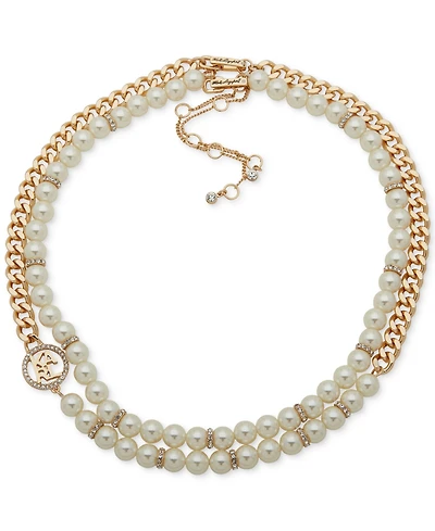 Karl Lagerfeld Paris Gold-Tone Imitation Pearl Omega Double Row Necklace, 16" + 3" extender