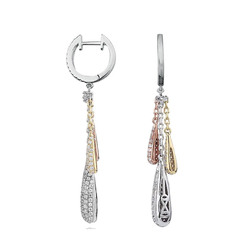 Suzy Levian Sterling Silver Cubic Zirconia Tri-Tone Multi Drop Earrings
