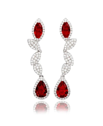 Suzy Levian Sterling Silver Cubic Zirconia Pear and Marquise Leafy Drop Dangle Earrings