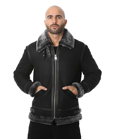 Furniq Uk Men's Shearling Biker Jacket, Vintage Like Camel with Beige Curly Wool